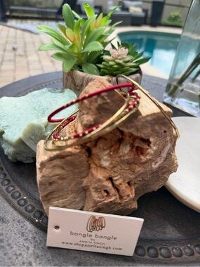 Build A Bracelet Stack -New AMRITA SINGH Bangle Bracelets - Red and Gold 4pc